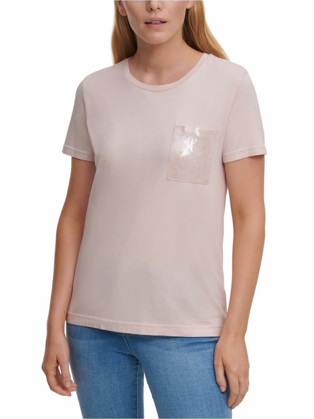 DKNY Women's Sequin Pocket T-Shirt Blush - XS